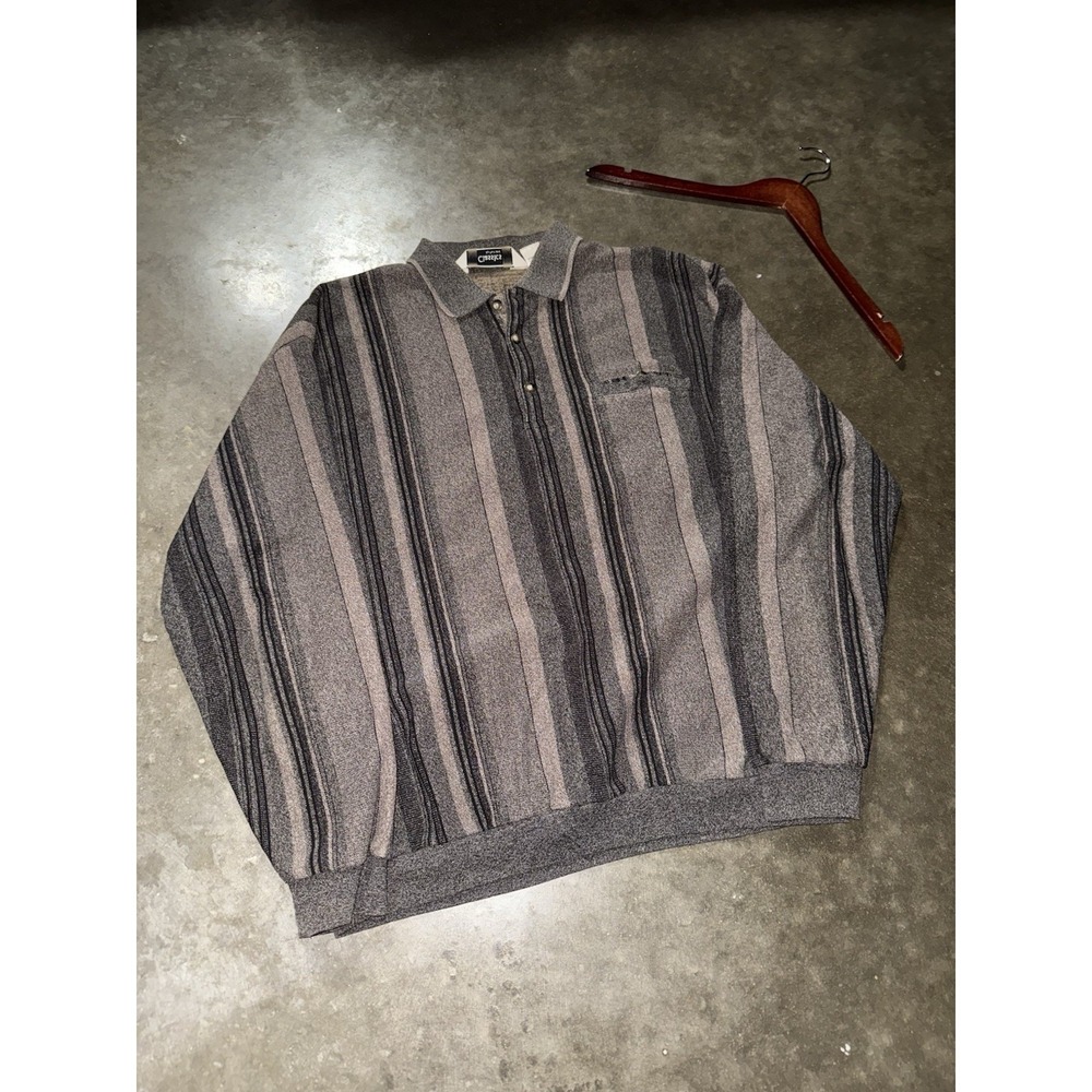 Vintage Classics By Palmland Long Sleeve Polo Banded Waist Colorblock XL Tan Blk
